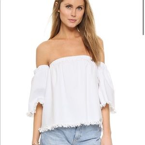 J.O.A Frayed White Denim Cold Shoulder